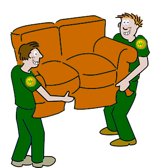 Two Guys Moving An Organge Couch